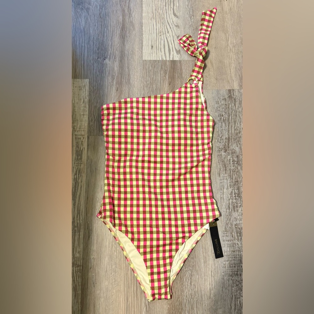 Touché Women's one-shoulder swimsuit. Size S. Lined with soft cups. Pink and - Picture 2 of 16